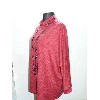 Melanżowy luźny sweter OVERSIZE z golfem - wiśniowy